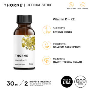 Thorne Vitamin D + K2 Liquid 1200 Drops Bone Heart Blood Circulation & Immune Support Enhance Calcium Absorption