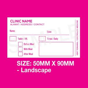 Customized Clinic Medication Bottle Labels - 50mm x 90mm - Landscape/Portrait - Black Blue Pink Options