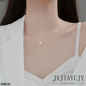 JYJIAYUJY 100% Sterling Silver S925 Necklace A White Shell Pearl 6/8MM 2 Colors Korean Fashion Style Casual Elegant Daily Trendy Birthday Hypoallergenic Fine Female Jewelry Gift N044