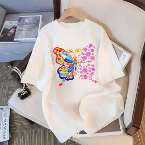 เสื้อยืดแขนสั้นผ้าฝ้ายแท้ ลายพิมพ์ผีเสื้อแฟชั่น เนื้อผ้านุ่มสบาย จัดส่งจากประเทศไทยภายใน 24 ชั่วโมง