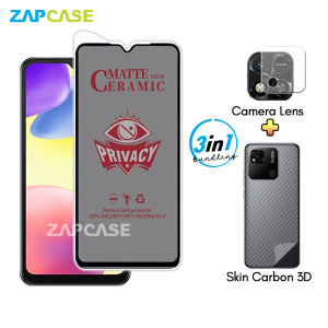 Paket 3in1 Anti Gores Layar Privasi Xiaomi Redmi 10a Free Tempered Glass Camera dan Skin Carbon
