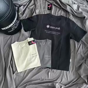 Japanese Style Trendy Dropshipping SNOW Technology Cool Outdoor Three-Color Short Sleeve T Basic Loose Fit Couple T-Shirt for Men and Women