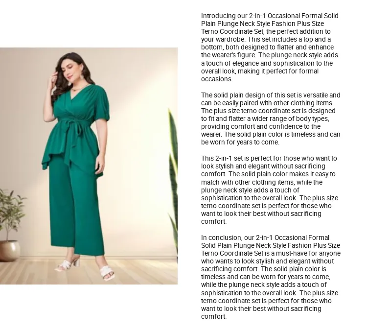 2-in-1 Occasional Formal Solid Plain Plunge Neck Style Fashion Plus Size  Terno Coordenate Set | Lazada PH