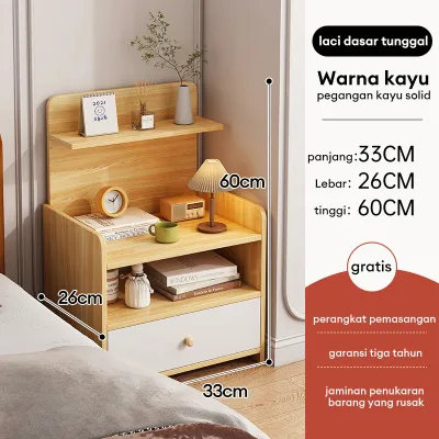 Meja Nakas 2 Laci Nakas Kayu Bedside Table Lemari Penyimpanan Nakas Minimalis 37X30X70CM