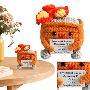 【New Arrival】 Emotional Support Dumpster Fire with Encouraging Card Positive Crochet Dumpster Fire Funny Gifts for Coworkers Friends