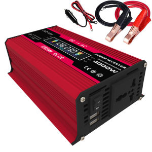 JUXING 4000W Solar Car Inverter DC 12V to AC 220V Car Adapter Car Adapter With 2.4A 2-port USB Car Adapter With LCD Smart Display And AC Power Socket Car Adapter Black/Red