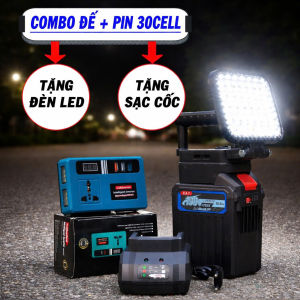 COMBO Đế Chuyển Nguồn 21V-220V Dùng Pin 30Cells Công Suất 150w Tặng Thân Đèn 35 Bóng Led Kèm Sạc