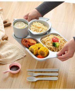 Wheat Straw Kids Plate With Divider Set For Kids Childrens Dinner Feeding Dishes Baby Meal