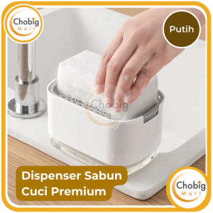 CHOBIG Tempat Sabun PUTIH / Kotak Sabun Cuci Piring / Dispenser Sabun Praktis GRATIS Spons White Sponge Holder White Soap Dispenser Box  2 in 1