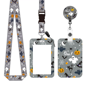Halloween Retractable Lanyards with Carabiner Clip Holder Pumpkins Holder Reels Lanyard Set for Student