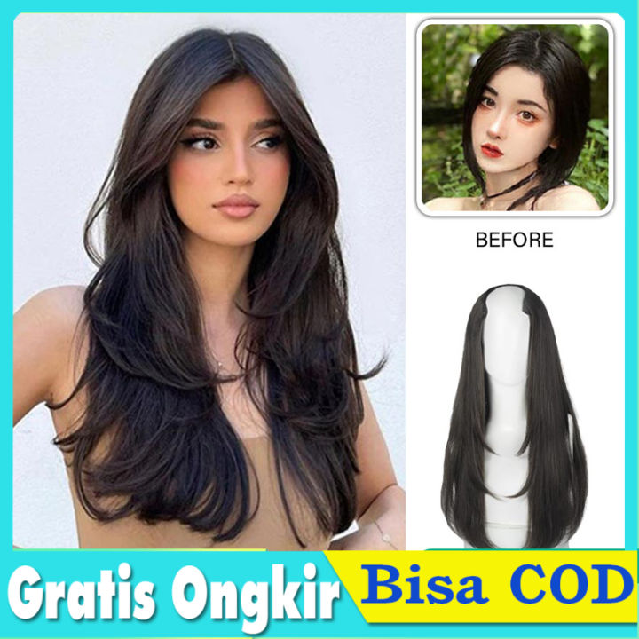 Wig Toupee Hair Clip Rambut Palsu Wanita Rambut Sambung Big Layer