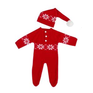 Newborn Baby Photo Props Infant Christmas Hat and Jumpsuit Outfit Santa Claus Crochet Photography Clothing Accessories