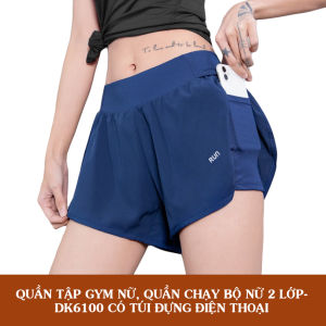 Quần Đùi Chạy Bộ Nữ 2 Lớp DK6100 Túi Đựng ĐIện Thoại Bên Hông