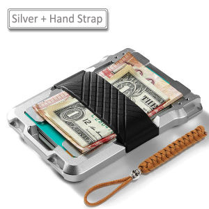 US Mecha Wallet Mens Outdoor ID Credit Card Holder RFID Aluminum Metal Wallet Minimalism Badge Cards Holders with Hand Lanyard and Gift Box