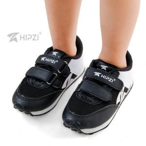 HIPZI Sepatu Anak Sneakers Cewek Cowok Umur 1 - 10 Tahun Velcro Anti Selip Sekolah SD TK HADS Hitam Putih