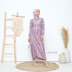 Dress Nia Rompi Gamis Set 2 in 1 Gamis Serut Velvet Kombinasi Outer Cardigan Brokat Payet Mutiara Size Standar Jumbo