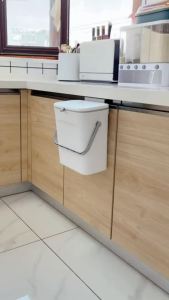 2 in 1 Kitchen Trash Can & Slide Lid Under Sink Garbage Can 2.4 Gal Waste Bins & Inner BarrelPortable Hang Trash Bin with Sticky Hook & Scraper