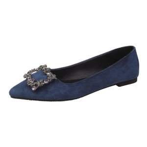 Free Shipping Fashionable Flat-Soled Rhinestone Professional Work Shoes For Women New Autumn Collection Shallow-Toe Pointed-Toe Soft-Soled Square-Buckle Flats