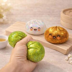 1/2pcs Simulation Dumpling Squishy Toy Glitter Design With Steamer Sensory Toy for Anxiety Stress-Relief