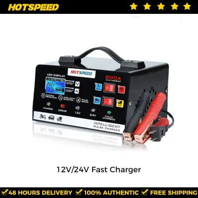 HOTSPEED Car Battery Charger 12V 24V Heavy Duty Japan for Motorcycle Intelligent Pulse Repair Baterrycharger Fast Charging Automatic Voltage Power Saving