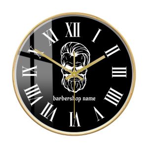 xpkQ Customizable Barbershop Wall Clock for Barber Shop Hairstylists Bearded Skull Barber Personalized Name Roman Numeral Wall Clock X2Z8B