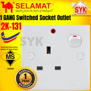 SYK SELAMAT 2K-131 (Neon Light) 13A Switch Socket 1 Gang Switch Wall Socket Wall Switch Wall Plug Socket Soket Plug