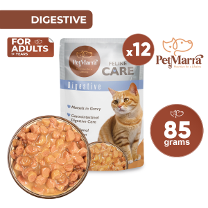 PetMarra Feline Care Morsels Adult Cat Wet Food Pouch Digestive 85g BUNDLE OF 12 - PetMate digestive adult cat wet food pouch all breeds