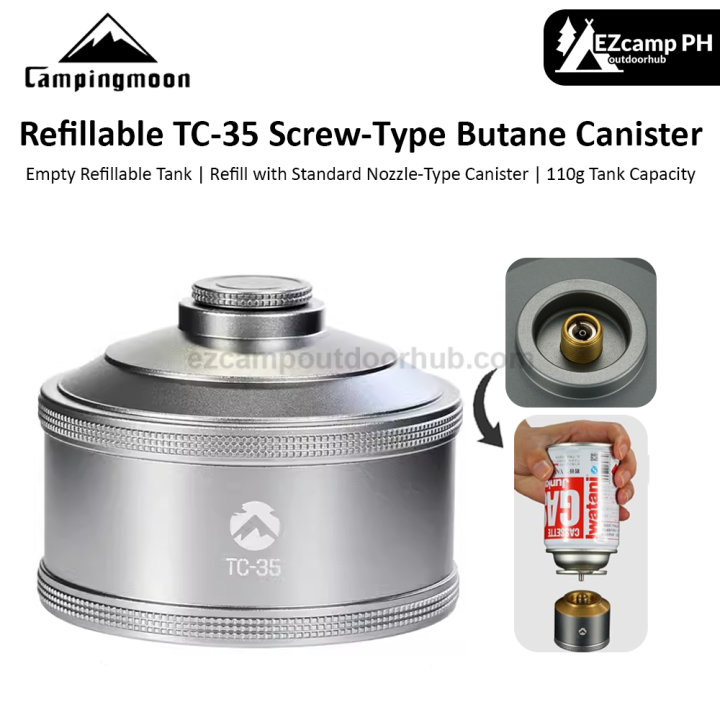 CAMPINGMOON%20TC-35%20Refillable%20Empty%20Screw%20Type%20Butane%20Canister%20110g%20Tank%20Premium%20CNC%20Finish%20Aluminum%20Refill%20with%20Standard%20Nozzle%20Type%20Canister%20Fuel%20Camping%20EN417%20Lindal%20Valve%20Gas%20for%20Outdoor%20Stove%20Lamp%20Lantern%20Torch%20Camping%20Moon%20BKTC-35%20YTC-35%20-%20Image%202