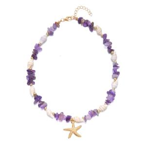 Adjustable Coastal Style Necklace Crushed Stone Inlay Allergy Resistant Alloy Chain Perfect For Vacation Everyday Wear