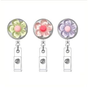NOBLELYN Cute Floral Badge Reel Transparent Retractable Worker ID Card Pull Buckle Fashion Durable ID Card Badge Holder Clip For Women