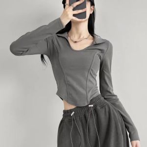 YF004 Crop Top Long Sleeve Kaos Crop Lengan Panjang
