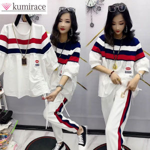 2026 New Fashion Set Womens Slim Loose Fit Large Size Temperament Color Matching Two Piece Set Joggers Women Set Pantsuit2026
