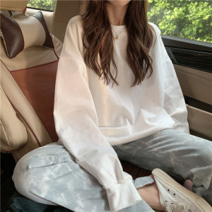 Kasual Wanita Versi Pasangan Warna Solid Sweater Korea Longgar Leher Bulat Sweater Atasan Lengan Panjang Pria