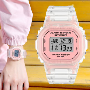 SANDA Fashion Sport Watch Women Transparent strap LED Digital Clock Ladies Electronic Watch Waterproof Multifunction Wristwatch