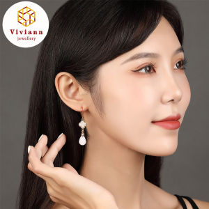 Viviann Original White Earrings Four leaf Grass Earrings Cheongsam Vintage Temperament Sterling Silver Chinese Style Colored Glaze Fashion Earrings For Women Female
