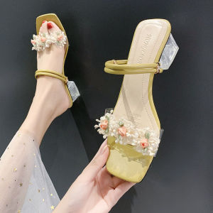 WomenS Summer Sandals 2025 New Fashionable Floral High-Heeled Two-Way Wear Sandals