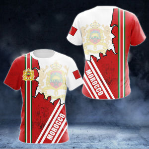 Morocco Flag & Coat of Arms Graphic Tee Summer Casual Streetwear Mens Fashion Loose T-shirts Boy Oversized Short Sleeve Tops
