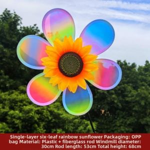 WININ Đa phong cách Cối xay gió hướng dương PVC Đường kính 28/30cm Cánh quạt gió sân vườn  Cây hoa đứng trên sân vườn Trang trí tiệc ngoài trời