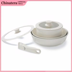 6Pcs Ceramic Non Stick Pot Set Heat Resist for Daily Cooking and Stewing Steak