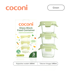 COCONI Baby Food Glass Container 3 Pcs x 160ml | Wadah Penyimpanan Makan Kaca Anak MPASI Kedap Udara