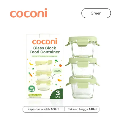 COCONI Baby Food Glass Container 3 Pcs x 160ml | Wadah Penyimpanan Makan Kaca Anak MPASI Kedap Udara