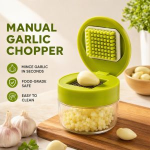 Manual Garlic Chopper Onion Cutter Hand Press Slicer Grater With Storage Box Easy Clean Kitchen Prep