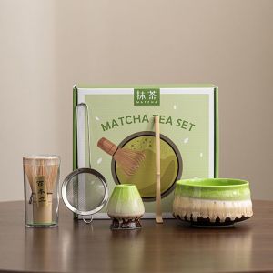 CHLOCH 5PCS Reusable Matcha Tea Set Bamboo Ceramic Traditional Stirring Brush Teaspoon Tea Sets Tea-making Tools