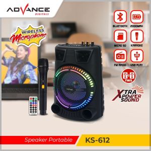 Speaker Wireless Bluetooth Portable 8 Inch Advance KS-612 Plus Mic Wireless Karaoke Super Bass