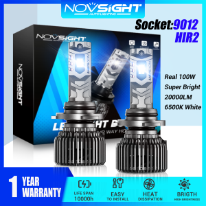 Novsight N75 LED Lights for Car 9012 HIR2 LED Headlight Bulb Kit High/Low Beam 100W 20000LM 6500K Super Bright Plug&Play 2Pcs 1 Year Warranty Free Shipping