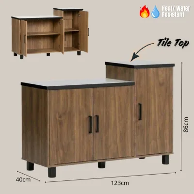 Furniture Direct TAVOLA Tile Top Modular Kitchen Cabinet-Walnut