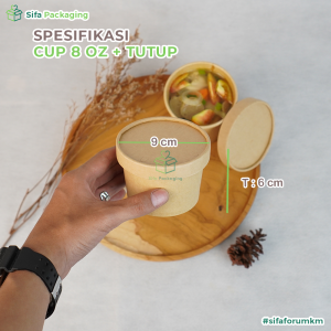 [ 25 PCS ] Brown Paper Cup Soup + Tutup Premium Cup Mangkok Kertas 8Oz 12Oz Food Grade Untuk Sup Ice Cream Brownies Bites