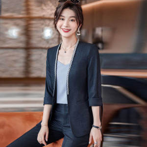 Womens Blazer Korean Style Plain Solid Color Plus Size Thin Slim Fit Seven-Point Sleeve Suit Coat Fashion Top Jacket㏇0701