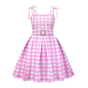 Girls Suspender Dress Summer Dress Pink Plaid Childrens Cosplay Clothes For 3 4 5 6 7 9 11 12 years old