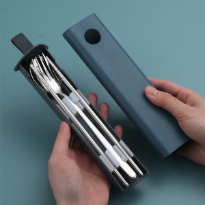 Portable Cutlery Set Chopsticks Fork Spoon with Storage Box Tableware Set Camping Travel Flatware Portable Tableware for Student Company Staff